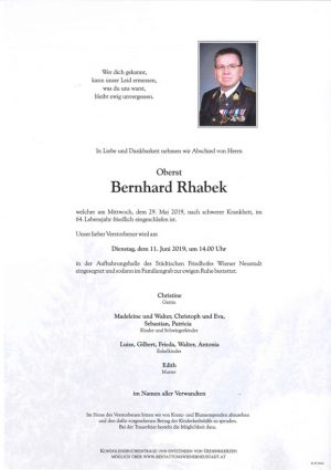 Portrait von Oberst Bernhard Rhabek