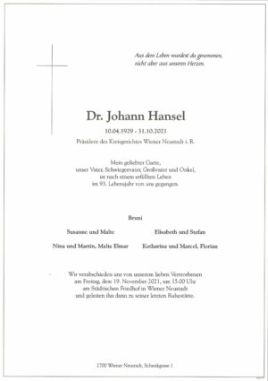 Portrait von Dr. Johann Hansel